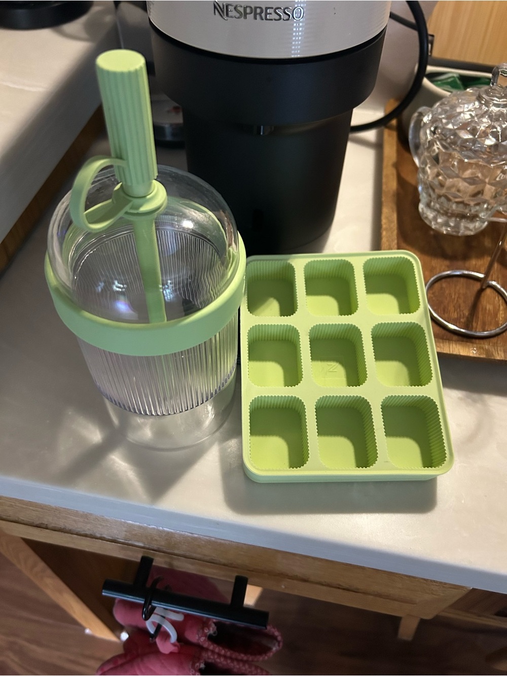 Nespresso Lime Green Silicone Ice Cube Tray and Tumbler Set